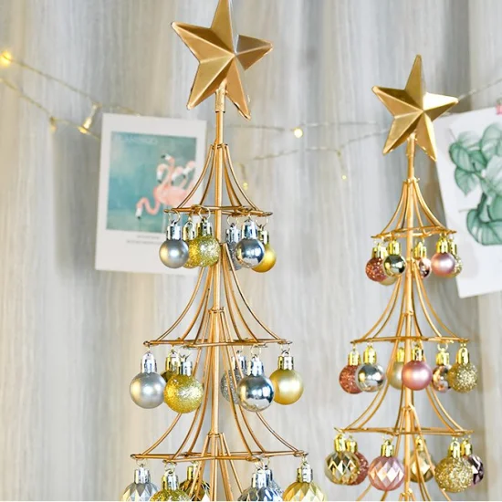 Top1 Décoration de bureau de Noël Sapin de Noël en fer doré pour décoration de Noël